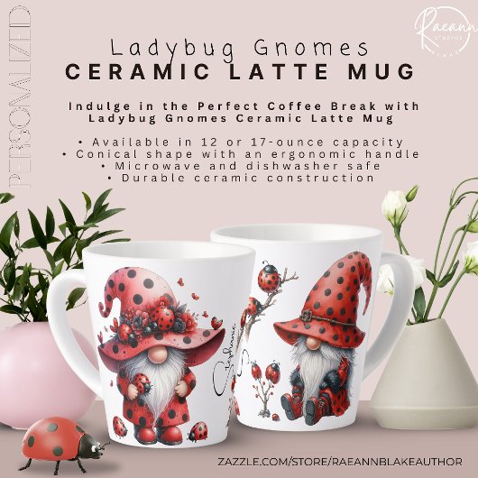Personalized Ladybug Gnomes Latte Mug Milchtasse