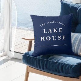 Personalized Lake House Navy Blue Family Name Kissen