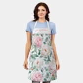 Personalized Large Floral Pattern Pink White Green Schürze (Getragen)