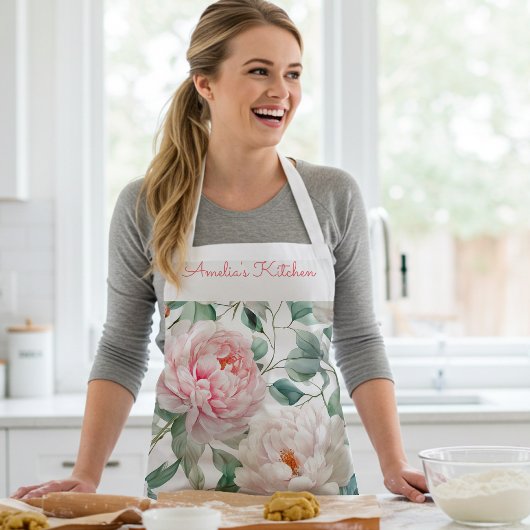 Personalized Large Floral Pattern Pink White Green Schürze