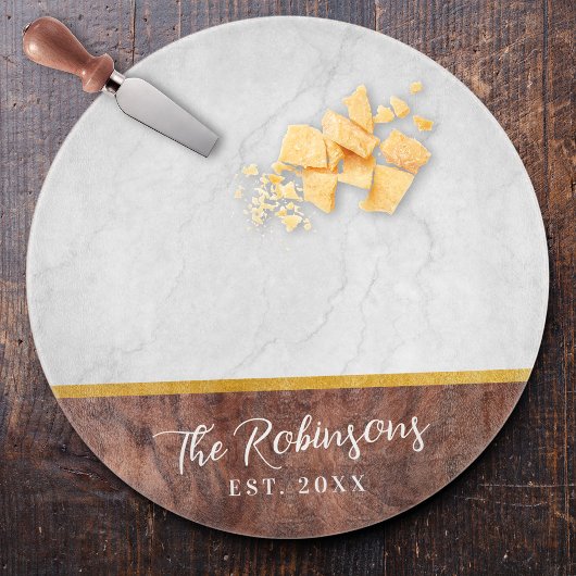 Personalized Last Name Est Date Round Glass Schneidebrett