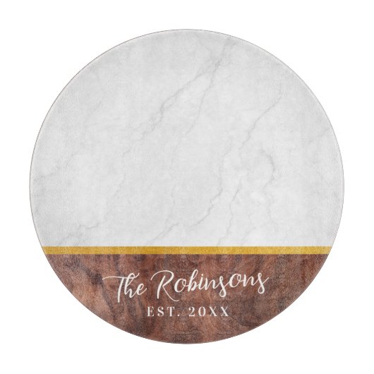 Personalized Last Name Est Date Round Glass Schneidebrett (Vorderseite)