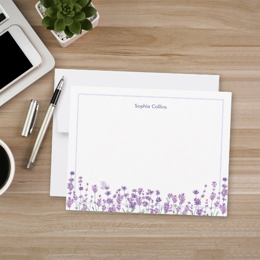 Personalized Lavender Floral Note Card Mitteilungskarte