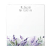 Personalized Lavender Flowers Teacher Appreciation Notizblock (Vorderseite)