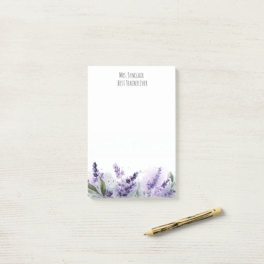 Personalized Lavender Flowers Teacher Appreciation Post-it Klebezettel (Auf Schreibtisch)