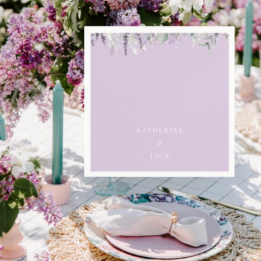 Personalized Lavender Foliage Wedding Cocktail Serviette