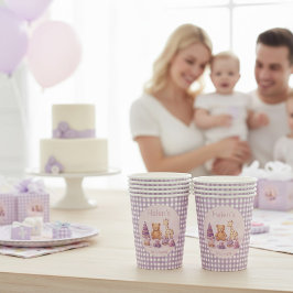 Personalized Lavender Gingham 1st Birthday  Pappbecher