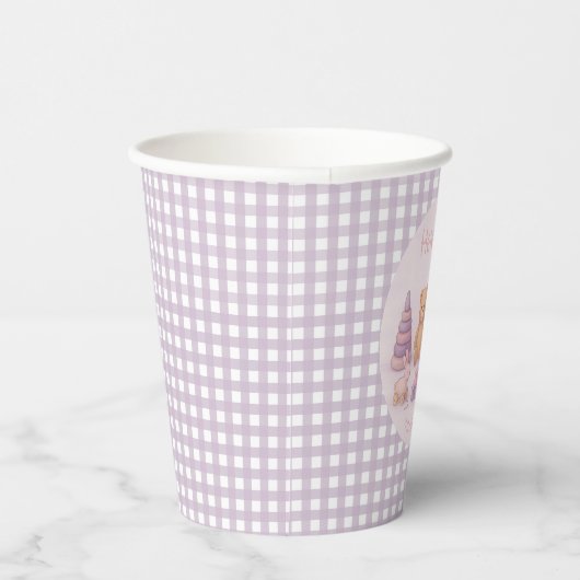 Personalized Lavender Gingham 1st Birthday  Pappbecher (Rechts)