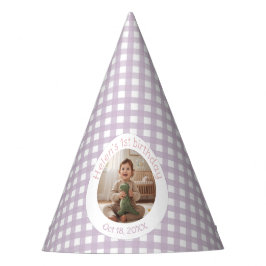 Personalized Lavender Gingham 1st Birthday Photo Partyhütchen