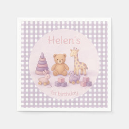 Personalized Lavender Gingham Baby Shower Napkins Serviette