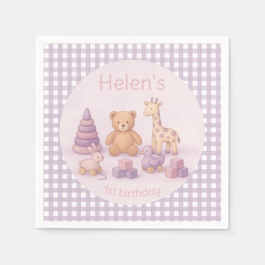 Personalized Lavender Gingham Baby Shower Napkins Serviette (Vorderseite)