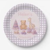 Personalized Lavender Gingham Baby Shower  Pappteller (Vorderseite)
