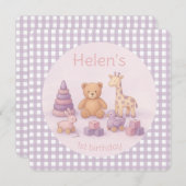 Personalized Lavender Gingham Birthday Invitation Einladung (Vorne/Hinten)