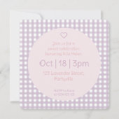 Personalized Lavender Gingham Birthday Invitation Einladung (Rückseite)