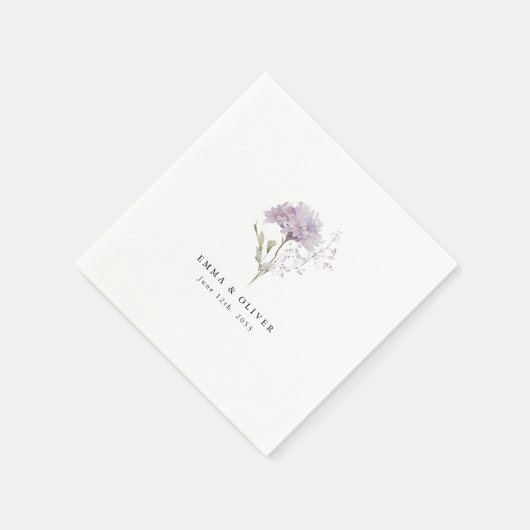 Personalized Lavender hydrangea Watercolor Wedding Serviette (Ecke)