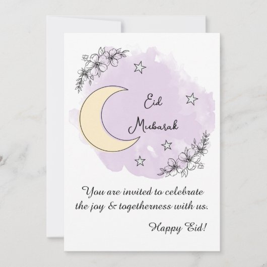 Personalized Lavender Line Art Eid Invitation Einladung (Vorderseite)