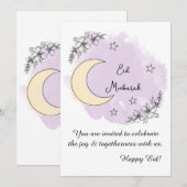 Personalized Lavender Line Art Eid Invitation Einladung (Vorne/Hinten)
