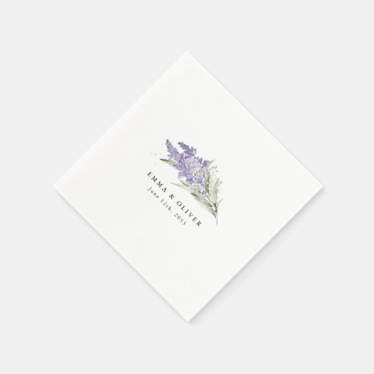 Personalized Lavender & Sage Green Floral Wedding Serviette (Ecke)