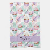 Personalized Lavender Teal Cupcake Pattern Geschirrtuch (Vertikal)