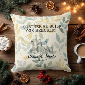 Personalized Leaf Pattern Skyline Couple Pillow Kissen