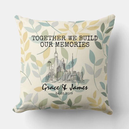 Personalized Leaf Pattern Skyline Couple Pillow Kissen (Vorderseite)