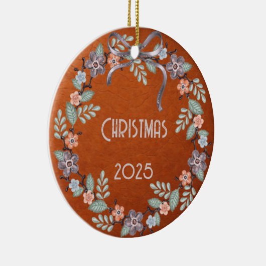 Personalized Leather Pastel Wreath Keramik Ornament (Rechts)