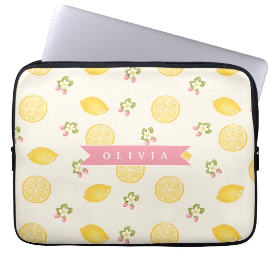 Personalized Lemon Floral Summer Custom Name Laptopschutzhülle (Vorderseite)