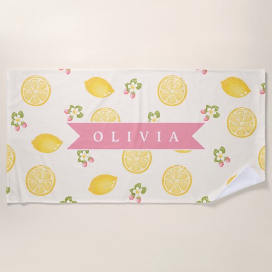 Personalized Lemon Floral Summer Custom Name Strandtuch (Vorderseite)