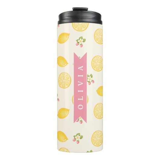 Personalized Lemon Floral Summer Custom Name Thermosbecher (Vorderseite)