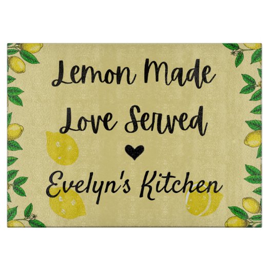 Personalized Lemon Glass Cutting Board Schneidebrett (Vorderseite)