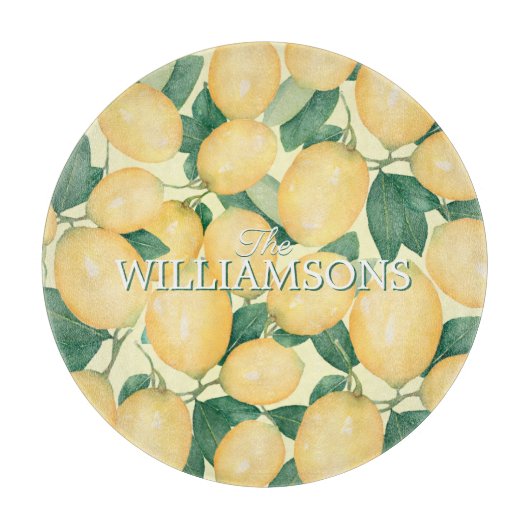 Personalized Lemons Greenery Schneidebrett (Vorderseite)