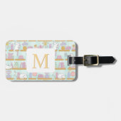 Personalized Letter Cats Library Book Girl Green Gepäckanhänger (Vorderseite horizontal)