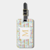 Personalized Letter Cats Library Book Girl Green Gepäckanhänger (Vorderseite vertikal)