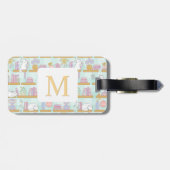Personalized Letter Cats Library Book Girl Green Gepäckanhänger (Rückseite horizontal)