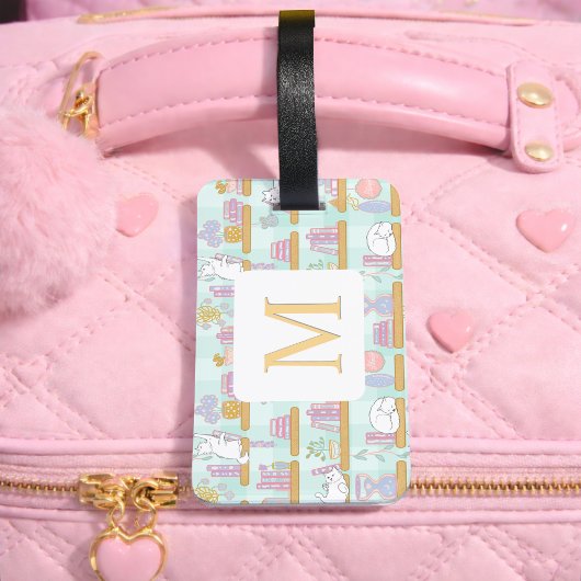 Personalized Letter Cats Library Book Girl Green Gepäckanhänger