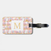 Personalized Letter Cats Library Book Girl Pink Gepäckanhänger (Rückseite horizontal)