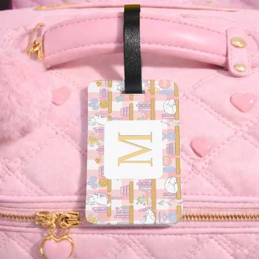 Personalized Letter Cats Library Book Girl Pink Gepäckanhänger