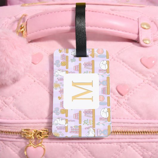 Personalized Letter Cats Library Book Girl Purple Gepäckanhänger