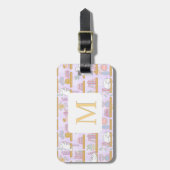 Personalized Letter Cats Library Book Girl Purple Gepäckanhänger (Vorderseite vertikal)