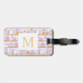 Personalized Letter Cats Library Book Girl Purple Gepäckanhänger (Rückseite horizontal)