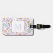 Personalized Letter Tea & Bookish Cat Girl Purple Gepäckanhänger (Vorderseite horizontal)