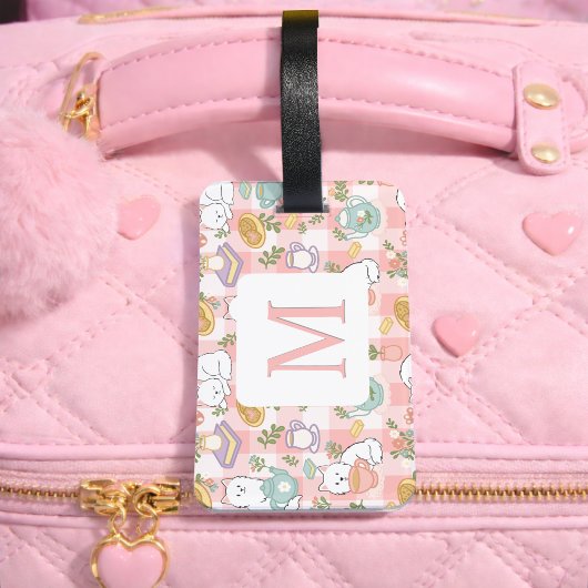 Personalized Letter Tea Bookish Cat Traveler Pink Gepäckanhänger