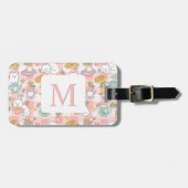 Personalized Letter Tea Bookish Cat Traveler Pink Gepäckanhänger (Vorderseite horizontal)