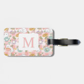 Personalized Letter Tea Bookish Cat Traveler Pink Gepäckanhänger (Rückseite horizontal)
