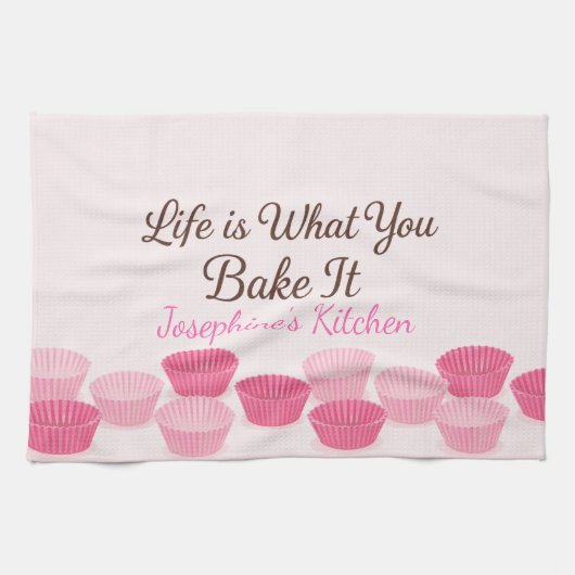 Personalized Life Is What You Bake It Cute Trendy Geschirrtuch (Horizontal)
