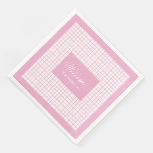 Personalized Light Pink Napkins Classic Plaid Set Serviette (Ecke)