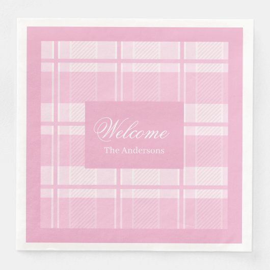 Personalized Light Pink Napkins Elegant Plaid Serviette (Vorderseite)