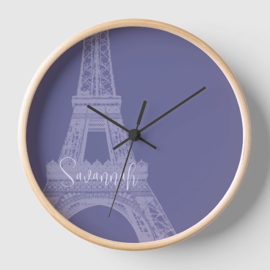 Personalized Lilac Purple Eiffel Tower Clock Wanduhr (Vorderseite)
