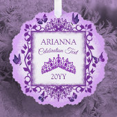 Personalized Lilac Purple Tiara & Butterflies Ornament Karte