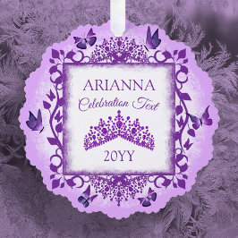 Personalized Lilac Purple Tiara & Butterflies Ornament Karte
